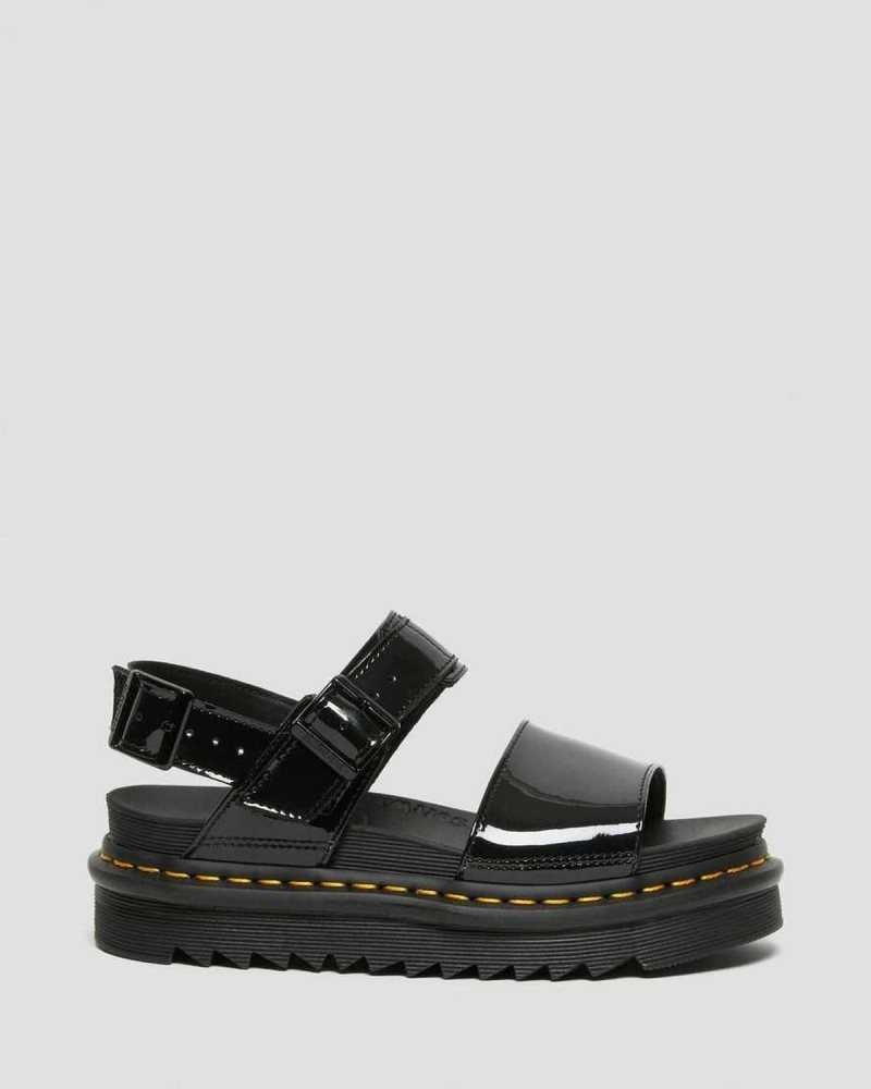 Dr Martens Voss Patent Lær Reima Sandals Platåsandaler Dame Svarte | TXQHZ6283