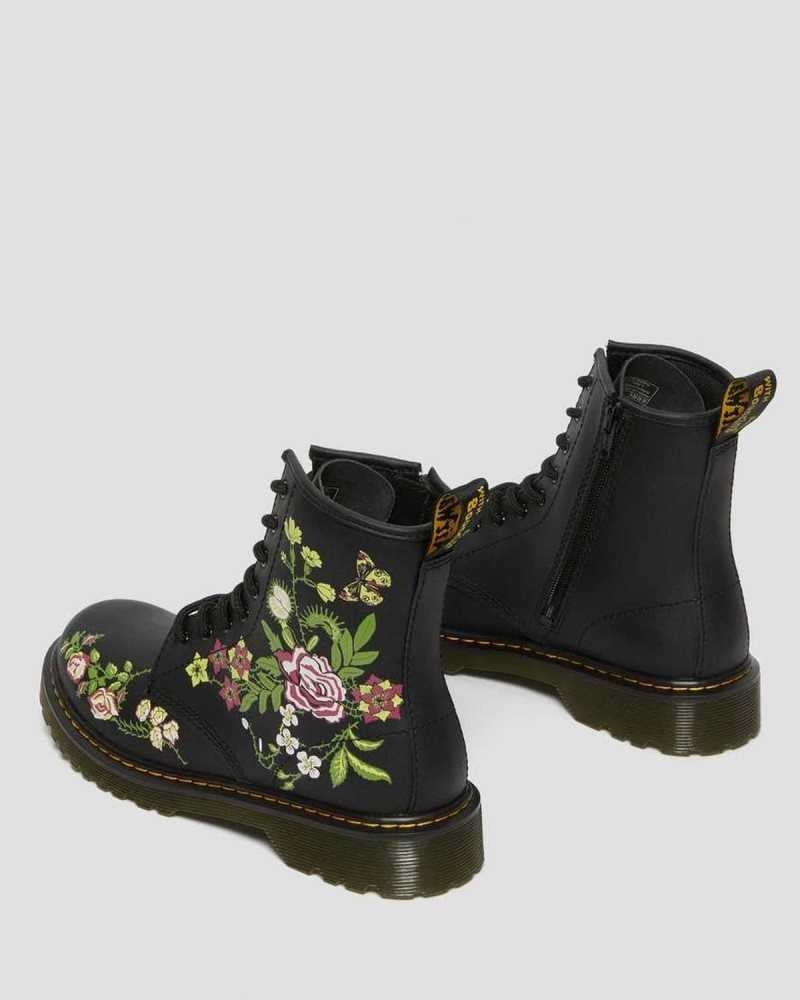 Dr Martens Youth 1460 Floral Lær Blonder Up Boots Støvler Barn Svarte | XTYHO8265