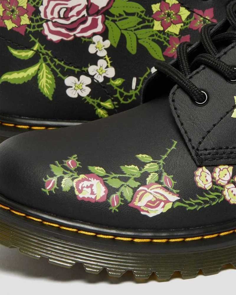 Dr Martens Youth 1460 Floral Lær Blonder Up Boots Støvler Barn Svarte | XTYHO8265