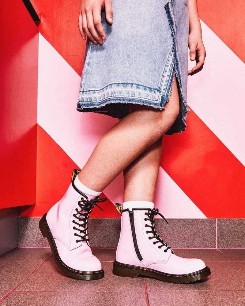 Dr Martens Youth 1460 Patent Lær Blonder Up Boots Støvler Barn Rosa | ONJPE2459