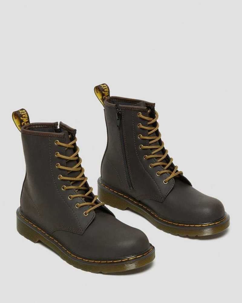 Dr Martens Youth 1460 Wildhorse Lær Blonder Up Boots Støvler Barn Mørke Brune | NUZCW2470