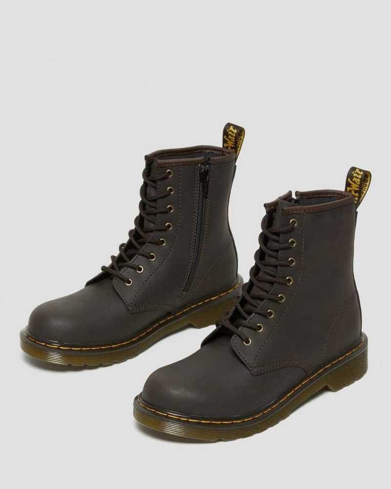 Dr Martens Youth 1460 Wildhorse Lær Blonder Up Boots Støvler Barn Mørke Brune | NUZCW2470