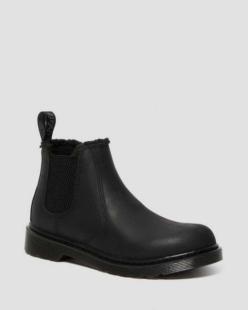 Dr Martens Youth 2976 Faux Fur Forede Chelsea Boots Støvler Barn Svarte | QSVYX3486